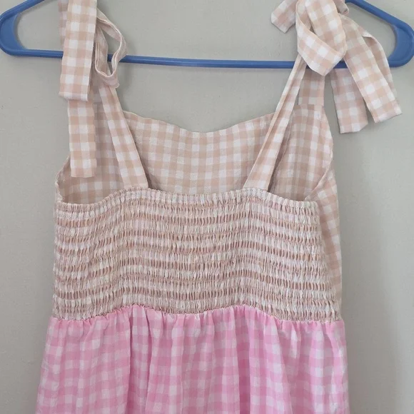 Multicolor Gingham Tiered Sundress XS Cottagecore Bow Strap Dress - Picture 6 of 10